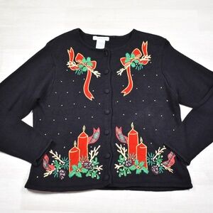 90s Victoria Jones Cardigan Sweater Holiday Christmas Beaded Embroidered VTG